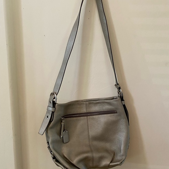 COACH HOBO METALLIC SILVER PEBBLED LEATHER SHOULDER BAG - Picture 8 of 13